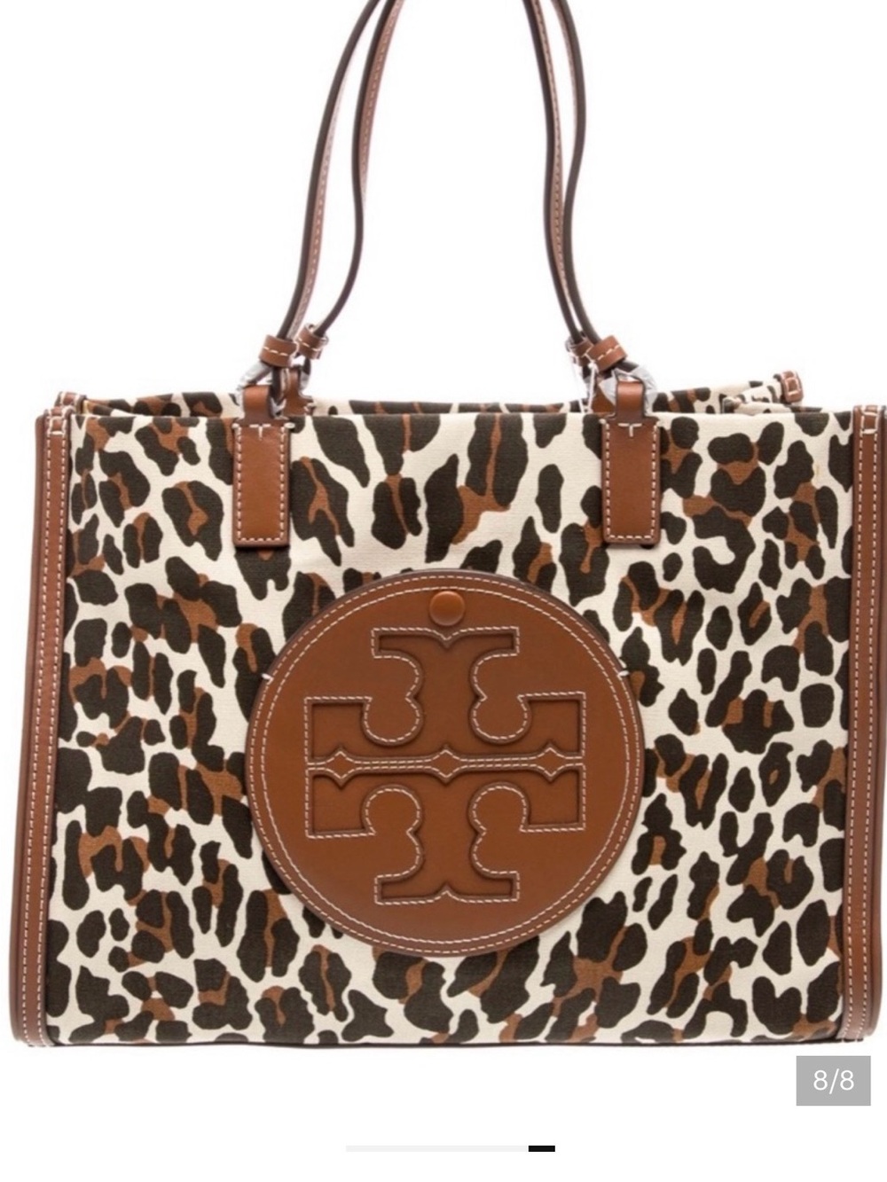Authentic Tory Burch Ella Leopard Print Leather-Trim canvas Tote - Brown/Cream - Picture 16 of 16